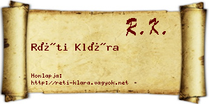 Réti Klára névjegykártya